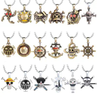 Anime One Piece Necklaces Luffy Ace Pirate Skull Hat Figure Model Kids Toys Gift Metal Necklace Pendants Cosplay Accessories