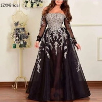 New Arrival Black Long sleeve Evening dresses 2024 Arabic evening dress party Lace beading evening gowns