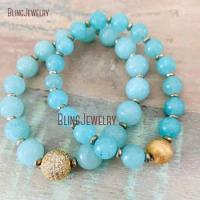 BM33917 Aqua Blue Gemstones Simple Beachy Coastal Design Bracelet Layering Jewelry