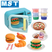 Microwave Oven Household Appliances Kitchen Set For Kids Role Playing Hamburger Pizza Cooking Food Pretend Play Toys Plasticine