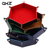 PU Leather Foldable Dice Tray Box Hexagon Key Storage Coin Square Tray Dice Game for RPG/DnD Table Board Games