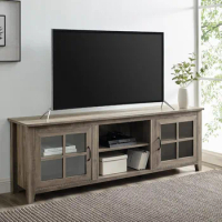 Walker Edison Portsmouth Classic 2 Glass Door TV Stand for TVs up to 80 Inches, 70 Inch, Grey Wash