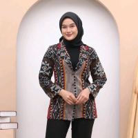 Outer Wanita Lengan Panjang Motif Tenun M L XL Muslim Kondangan