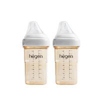 【hegen 總代理】金色奇蹟PPSU多功能方圓型寬口奶瓶 240ml 雙瓶組(象牙白)