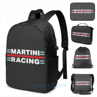 Funny Graphic print martini racing USB Charge Backpack men School bags Women bag Travel laptop bag