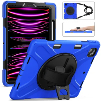 Case for iPad Pro 12.9 3rd 4th 5th 6th Heavy Duty Shockproof Protection Hand Strap with Pencil Holder Kid Adult Dark Blue