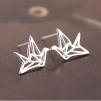 Elegant Simple Silver Plated Jewelry Personality Paper Crane Smooth Anti-allergic Exquisite Popular Earrings E094