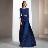 A-line Royal Blue Wedding Guest Gown for Wedding Madre del vestito sposa Classic Long Mother's of the Bride Dress with Sleeves