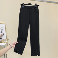 Plus size women's clothes casual pants2024spring and summer new slim-fit pants-foot split cigarette pants straight-leg pants cro