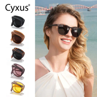 Cermin Mata Hitam Lipat Cyxus Polarized untuk Wanita Lelaki Bingkai Cermin Mata Lipat UV400 1019