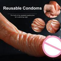 Liquid Silicone Condom For Men Penis Sleeve Enlargement Reusable Cock Condom Adult Sex Toys For Men Intimate Goods Sex Products