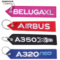 SOMEHOUR AIRBUS A320 Keychain Motorcycle Car Embroider Key Ring BOEING Aviation Gifts Luggage Tag Fobs OEM Keyholder Lanyard