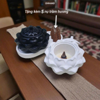 [Tặng 5 nụ trầm] Lư Xông Trầm Hương Đúc Từ Thạch Cao, Tone Trắng Tinh Té Tone Đen Sang Trọng Tone Hồ