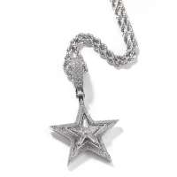 Spinning Stars Pendant Necklace for Gift, Punk/HipHop Style Rhinestone Decor Chunky Chain Necklace &
