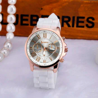 Women Luxury Watches Geneva Roman Numerals Silicone Jelly Gel Quartz Analog Wrist Watch White Simplicity Round Elegant Reloj
