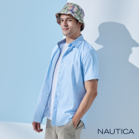 Nautica 男裝 吸濕排汗簡約短袖襯衫-藍色