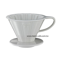 金時代書香咖啡   TIAMO V01花漾陶瓷咖啡濾器組 (白))附濾紙量匙滴水盤  HG5535W
