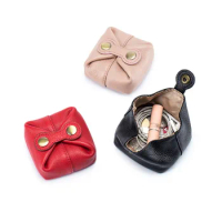 Cute small bean bun mini wallet soft genuine leather mini earphone Key women's coin lipstick storage bag