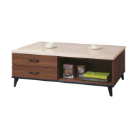 【IHouse】喬伊 仿石紋左二抽淺胡桃大茶几-寬130深70高46.8cm