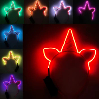 LED Glowing Unicorn Headband, Neon Light Up Crown, Luminous Cat Ear Headband, EL Wire, Party Propse, Cosplay Accessories