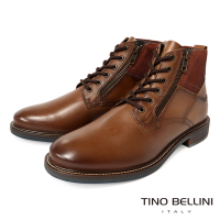 TINO BELLINI 男款 牛皮繫帶雙拉鍊拼接短靴