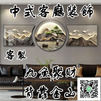 【客製】九魚聚財圖 壁畫 沙發背景牆 掛畫 三聯畫 山水畫 山水掛畫  沙發掛畫 壁畫裝飾 客廳掛畫