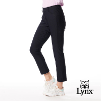 【Lynx Golf】女款日本進口布料吸排抗UV機能接觸冷感素面百搭立體貼膜造型窄管九分褲(黑色)