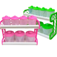 RAK BUMBU TBT KITCHEN SET PASTEL  2 SUSUN ISI 7 TOPLES Kitchenware Set Food Grade Pink Dapur