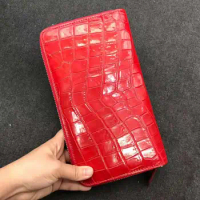 Genuine crocodile skin wallet purse long size bank credit card holder case with cow skin lining lady daily evening clutch pink