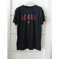 Áo thun nam American Eagle cổ tròn rộng, chất liệu cotton 100%, in chữ và hình đại bàng, hàng có sẵn