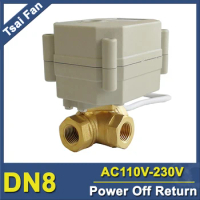 TF8-BH3-C Power Off Return Actuated Valve Horizontal 3 Way T/L Type Brass 1/4'' (DN8) AC110V-230V For HVAC Water Heating