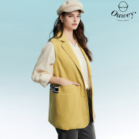 OUWEY歐薇 俐落亮眼織帶造型長版西裝背心(黃色；S-L)3232253005