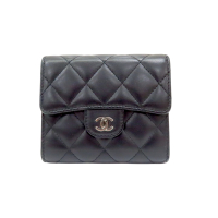 【二手名牌BRAND OFF】CHANEL 香奈兒 黑色 羊皮 菱格紋 Coco 三折短夾 AP0231