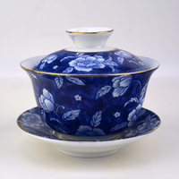 [堯峰陶瓷]釉下青花 御用三件式茶碗 芙蓉 單入 附蓋杯碟 花茶杯 | 皇帝后妃專用