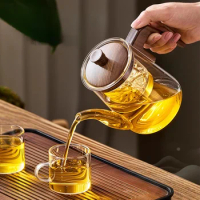 GIANXI Teapot Chinese Walnut Wood Anti-Hot Handle High Temperature Resistant Glass Inner Tank Filter Tea Pot Kung Fu Tea Set