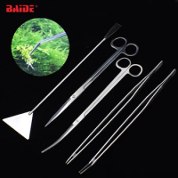 5 in 1 Aquarium Tools Set Stainless Steel Curved Scissors 27cm Tweezers for Big Fish Tank Aquatic Plant Cleaning Tool 60set/lot