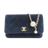 【二手名牌BRAND OFF】CHANEL 香奈兒 藍色絨布 水鑽 WOC 鍊帶肩背包