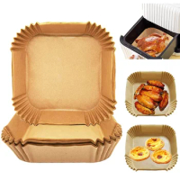 100Pcs Air Fryer Disposable Paper Air Fryer Accessories Square Round Oil-proof Liner Non-Stick Mat for Kitchen Oven Baking