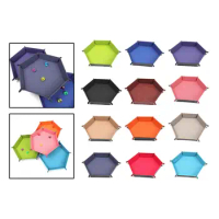 Foldable Dice Tray Box Holder PU Leather Folding Hexagon Coin Square Tray Dice Game for Earbuds Table Games Snacks 12 Colors