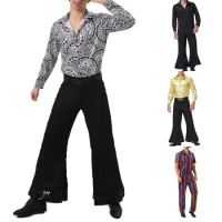 Mens 70s Disco Costume Cosplay Costumes Vintage Music Party Outfits Mens Party Hippies Costume Vintage Uniform Stage Performance