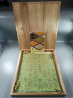日本 川島織物 百壽金線字 抹茶綠茶巾，帶原木盒和織物介紹。