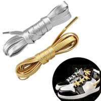 Creative Microfiber Soft PU Leather Flat Silver Gold Shoelaces 120cm Women Men Sports Casual Basketball Shoes Laces Strings