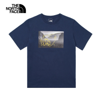 【The North Face 官方旗艦】【Man 首推款】北面男款藍色純棉手繪露營車印花寬鬆短袖T恤｜88GG8K2