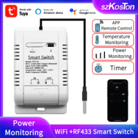 Tuya Smart Life WiFi Temperature Monitor Switch 16A Real-time Energy Comsuptiom Monitoring with RF433 Support Alexa Google Nest