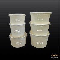Cost-Effective[Wholesale] 50 pcs 390/520/650/780/850/1000ml Kraft/White Paper Bowl with Lid Eco Frie