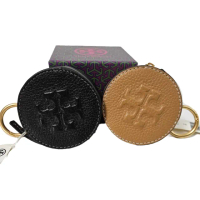 【TORY BURCH】tory burch 浮雕logo荔枝紋圓型包掛式零錢包母親節送禮組 兩色可選 黑色.駝色(母親節送禮)