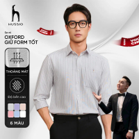 [HUSSIO x VBB] Áo sơ mi nam tay dài ANCHOR STRIPES thêu logo, vải Oxford cao cấp, thoáng mát, đứng f