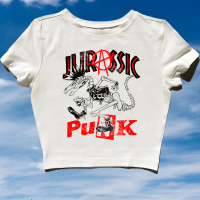 CROP TOP JURASSIC PUNK | Crop tee Y2K White Vintage | T-Shirt Band Metal Musik rock Punk Plesetan Pa