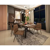 Atria Meja Makan Rectangular Set + Sania Fabric Chair Brown
