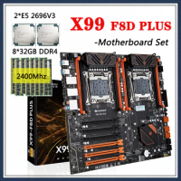 HUANANZHI X99 F8D PLUS Motherboard Set Processor LGA 2011-3 With E5 2696V3*2 8*32G=256GB DDR4 2400Mhz RAM Support M.2 NVME